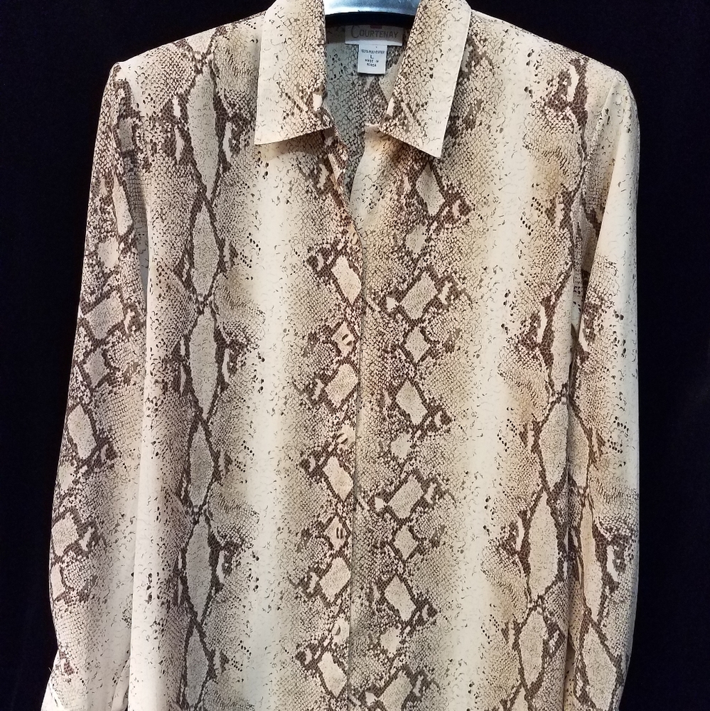 Snake Skin Animal Print Blouse - Cream Brown Grey